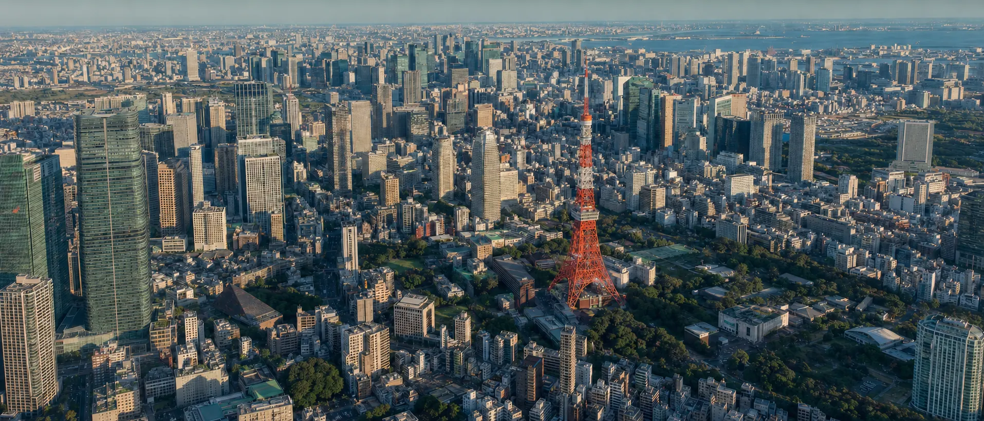 タワーを望む都市の夕景